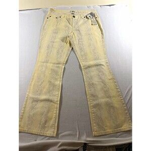 METRO7 Womens Paisley Beige Denim Jeans Slim Mid Rise Flared Leg Size 16 777